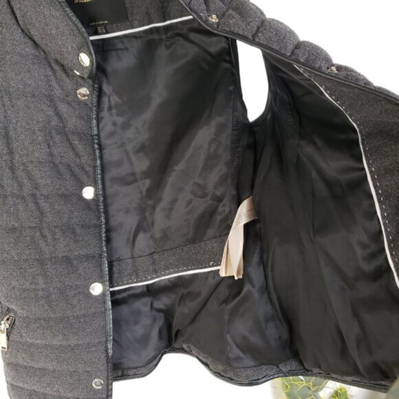 Massimo Dutti Puffer Vest Snap Buttons size XS Black/ Gray Leather Trim - Picture 11 of 15